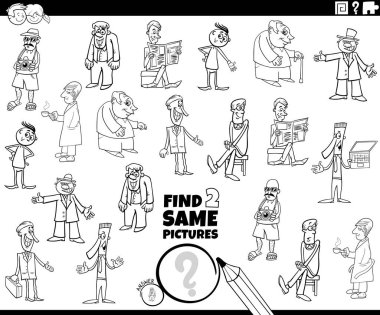 Çizgi film karakterlerinin kitap sayfasını boyadığı iki eğitici resim bulmanın siyah-beyaz çizimi