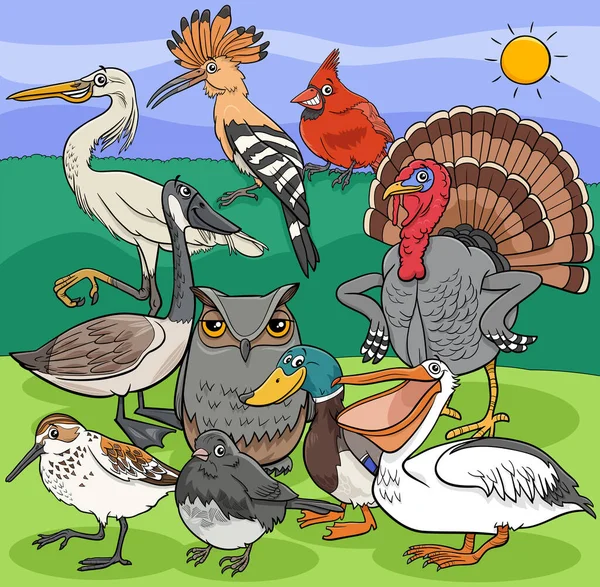 Мультяшна Ілюстрація Смішних Птахів Групи Тваринних Коміксів — стоковий вектор