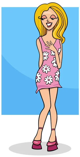 Cartoon Illustration Pretty Girl Young Woman Character — Stock Vector