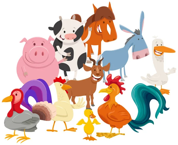 Cartoon Illustratie Van Gelukkige Boerderij Dierlijke Karakters Groep — Stockvector