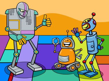 Komik robotlar çizgi roman karakterleri grubu çizimi