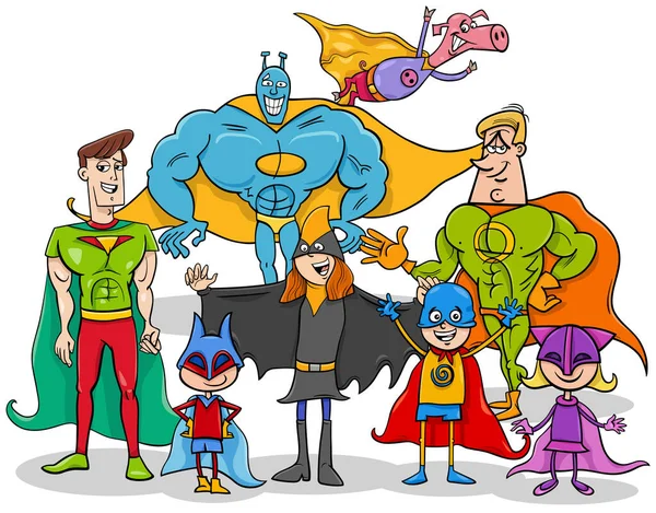Ilustracja Kreskówki Bohaterów Lub Superbohaterów Fantasy Grupy Znaków — Wektor stockowy