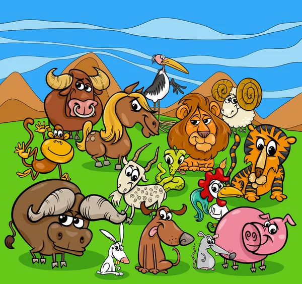 Cartoon Illustratie Van Grappige Dieren Stripfiguren Groep — Stockvector