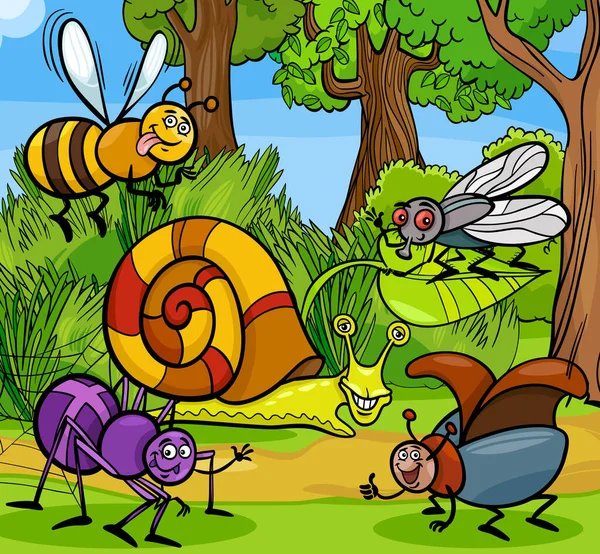 Dibujos Animados Ilustración Insectos Animales Caracol Grupo Personajes — Vector de stock