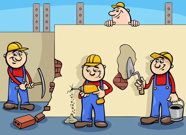Cartoon Illustratie Van Handarbeiders Bouwers Personages — Stockvector