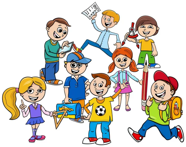 Cartoon Illustration Elementary School Students Characters Group — Stock Vector