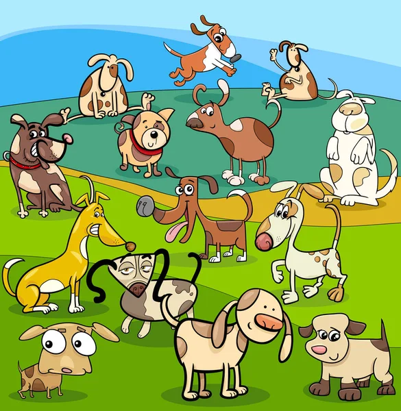 犬と子犬の漫画イラスト動物キャラクターグループ — ストックベクタ