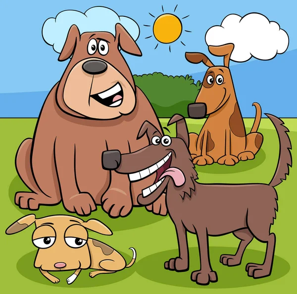 滑稽狗 小狗及动物小群的卡通图解 — 图库矢量图片