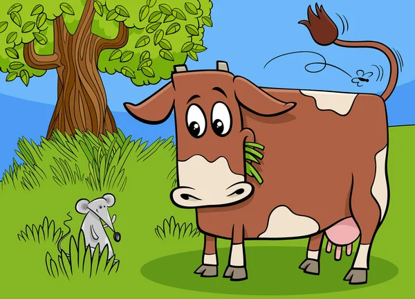 Illustration Dessin Animé Drôle Caractère Animal Ferme Vache Souris — Image vectorielle