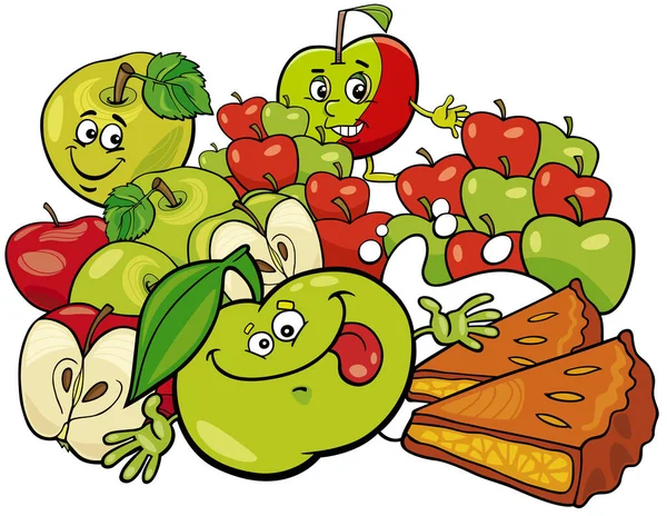 Ilustración Dibujos Animados Manzanas Verdes Rojas Divertidas Pastel Manzana — Archivo Imágenes Vectoriales