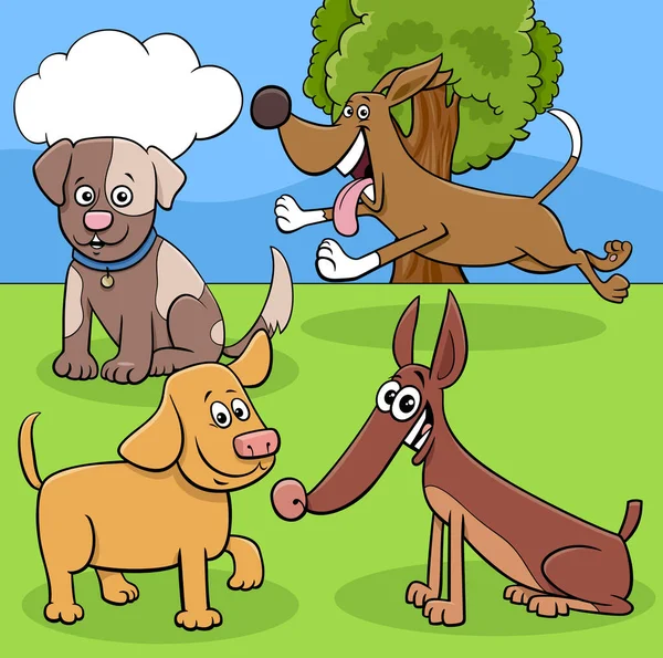 Illustration Dessins Animés Chiens Chiots Mignons Animal Characters Group — Image vectorielle