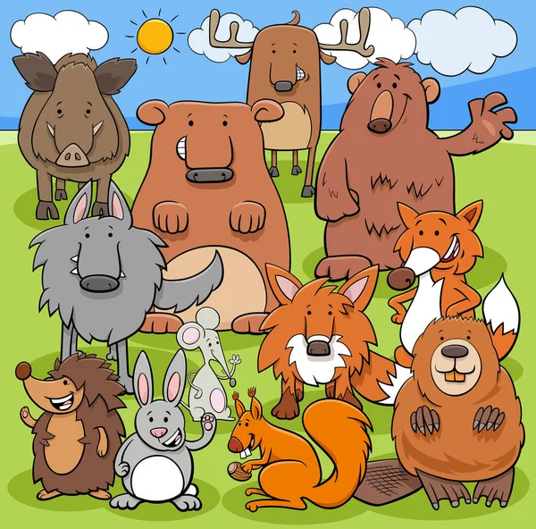 Cartoon Illustraties Van Grappige Wilde Dieren Karakters Groep — Stockvector