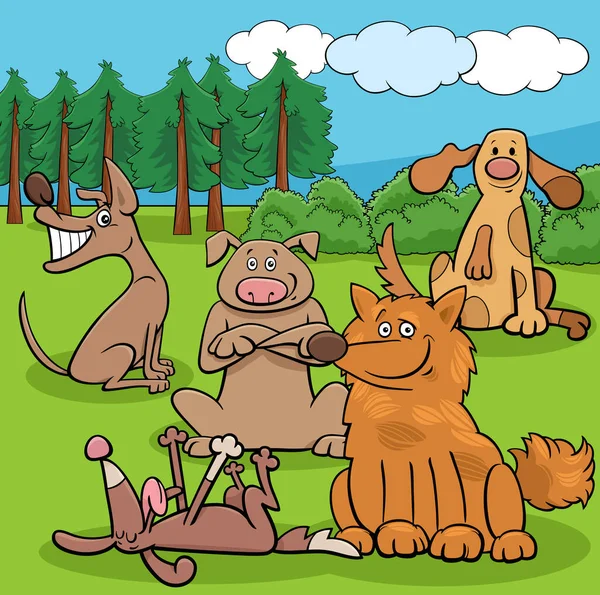 Inggris Cartoon Illustration Cute Dogs Puppies Animal Characters Group - Stok Vektor