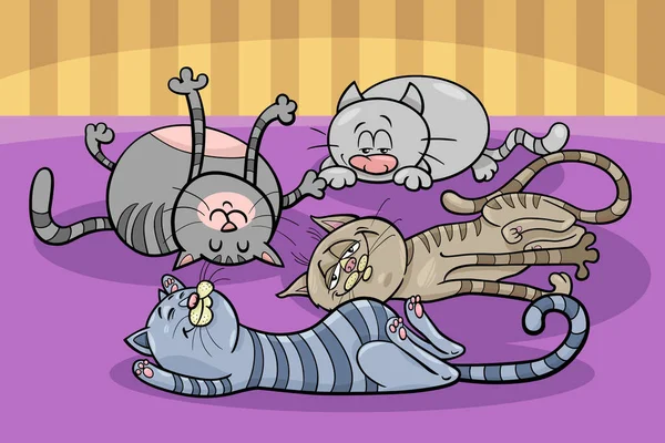 Cartoon Illustratie Van Grappige Slapende Katten Stripdier Karakters Groep — Stockvector