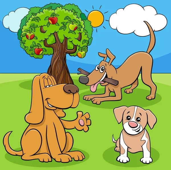 Illustration Dessins Animés Chiens Chiots Animal Characters Group — Image vectorielle