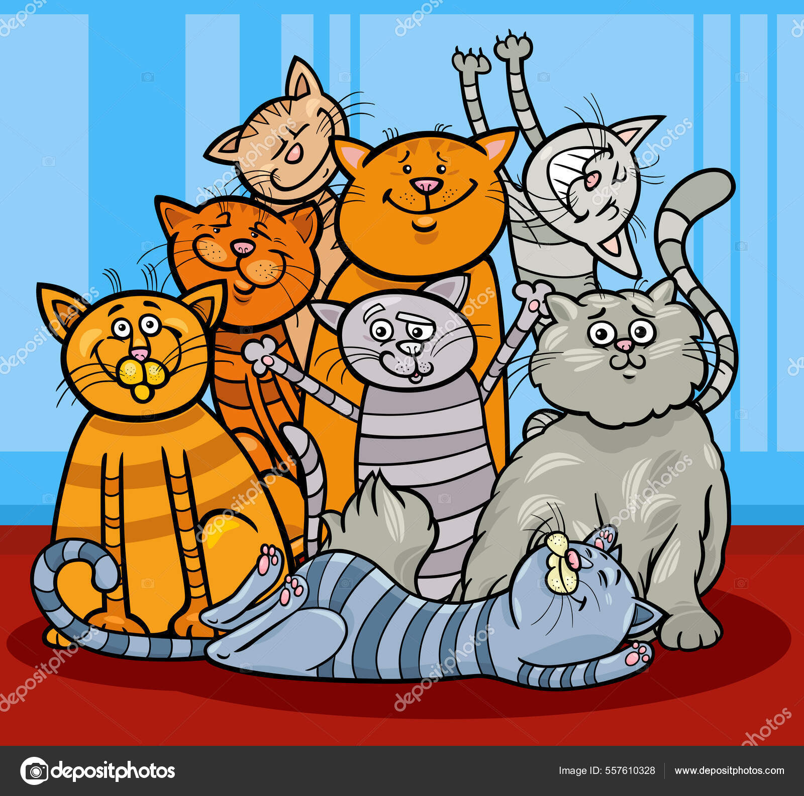 Desenhos Animados Ilustração Gatos Engraçados Gatinhos Animal Characters  Group Vetor de ©izakowski 557610328, image size:1600x1586