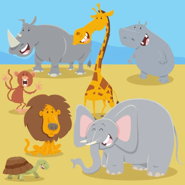 Illustration Bande Dessinée Animaux Heureux Safari Personnages Bande Dessinée — Image vectorielle