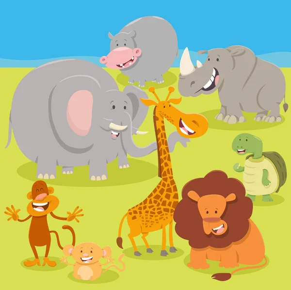 Illustration Dessins Animés Animaux Sauvages Safari Personnages Comiques — Image vectorielle