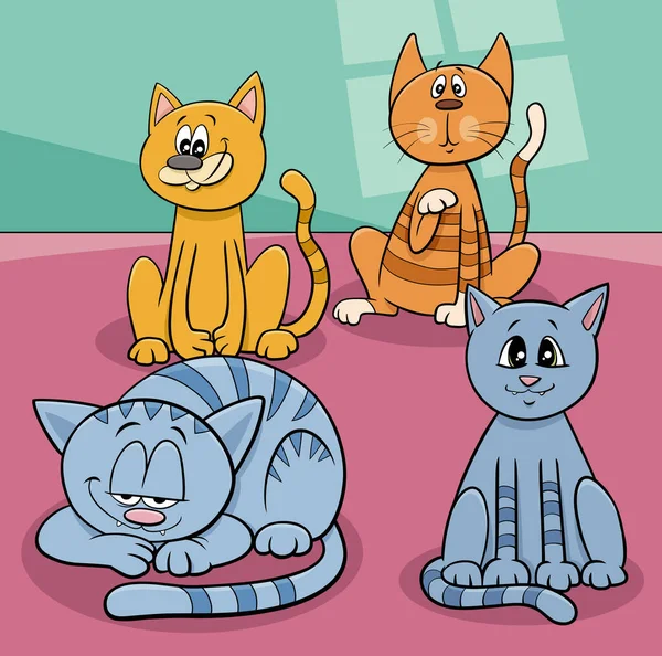 Dibujos Animados Ilustración Gatos Divertidos Personajes Animales Cómicos Casa — Vector de stock