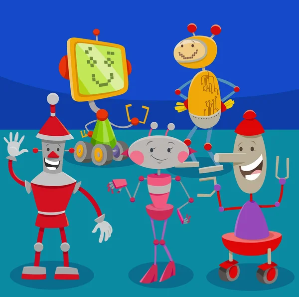 Cartoon Illustration Funny Robots Droids Fantasy Characters — Stock Vector
