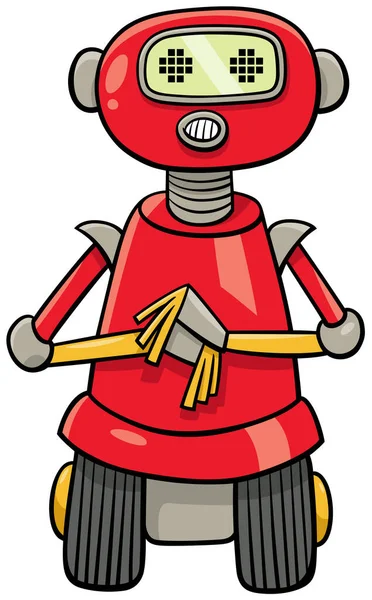 Illustration Dessin Animé Drôle Robot Rouge Personnage Fantaisie Droïde — Image vectorielle