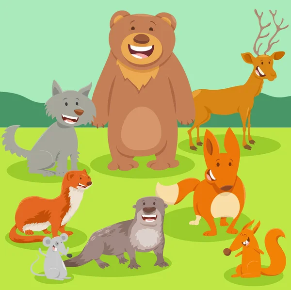 Illustration Bande Dessinée Animaux Sauvages Heureux Personnages Comiques — Image vectorielle