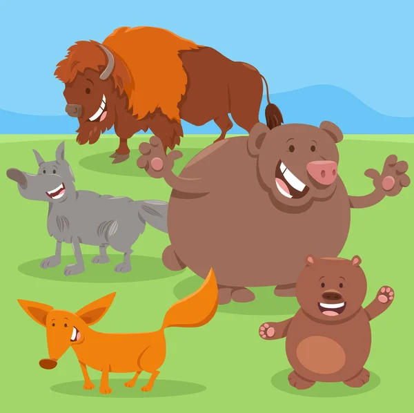 Ilustración Dibujos Animados Animales Salvajes Felices Comic Characters Group — Vector de stock
