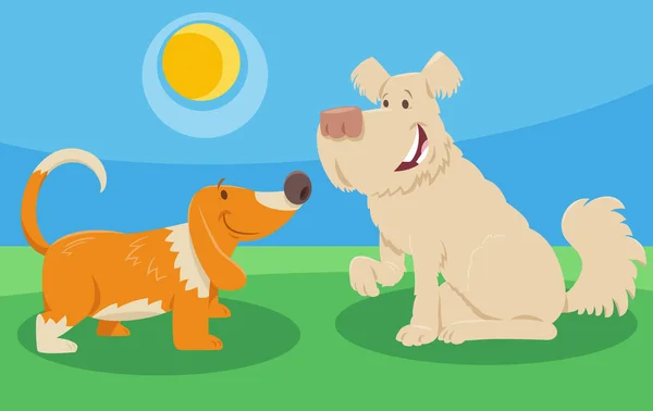 Desenhos Animados Ilustração Dois Cães Felizes Personagens Animais — Vetor de Stock