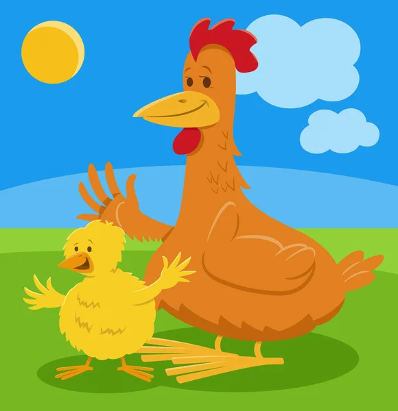Ilustrasi Kartun Ayam Lucu Atau Ayam Peternakan Karakter Burung - Stok Vektor
