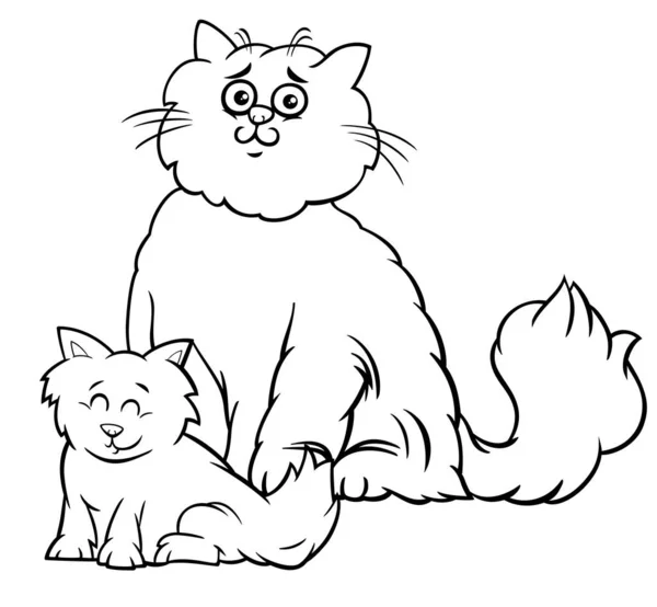 Czarno Biały Kreskówka Ilustracja Kot Mama Kotek Zwierząt Znaków Kolorowanki — Wektor stockowy