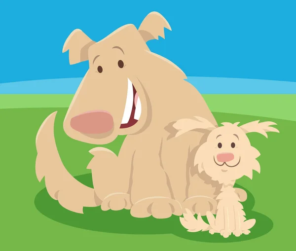 Cartoon Illustratie Van Grappige Hond Dier Karakter Met Schattige Puppy — Stockvector