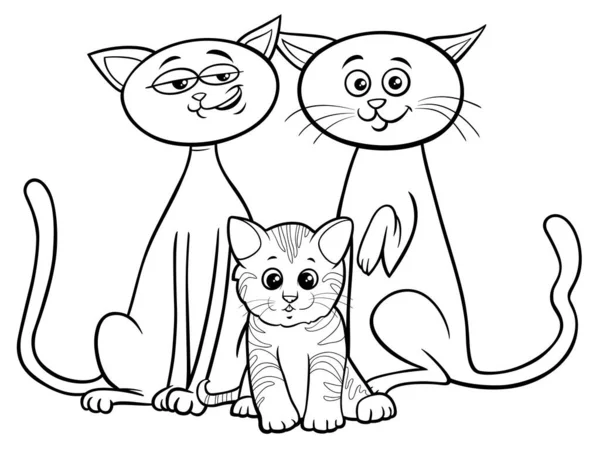 Black White Cartoon Illustration Cat Family Little Kitten Animal Characters — Stock Vector