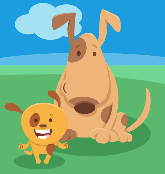 Illustration Dessin Animé Personnage Animal Drôle Chien Avec Petit Chiot — Image vectorielle