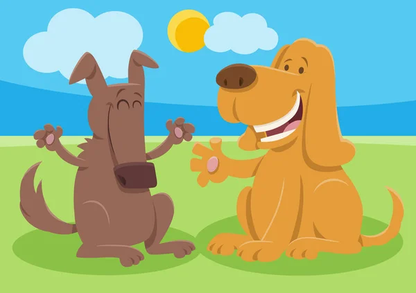 Desenhos Animados Ilustração Dois Cães Felizes Personagens Animais Cômicos — Vetor de Stock