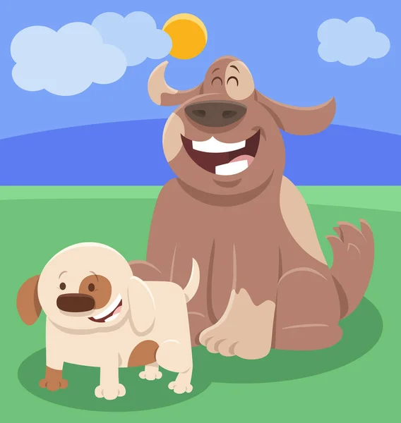 Desenhos Animados Ilustração Cão Personagem Animal Com Filhote Cachorro Pequeno — Vetor de Stock