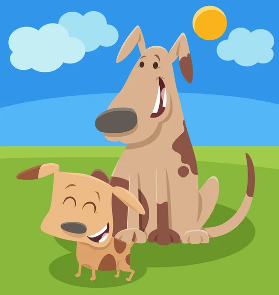 Mutlu Köpek Yavrusuyla Köpek Hayvan Karakterinin Çizgi Film Çizimi — Stok Vektör