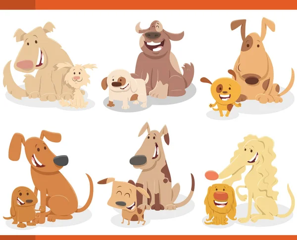 Rajzfilm Illusztráció Felnőtt Kutyák Kölykök Állat Karakter Készlet — Stock Vector