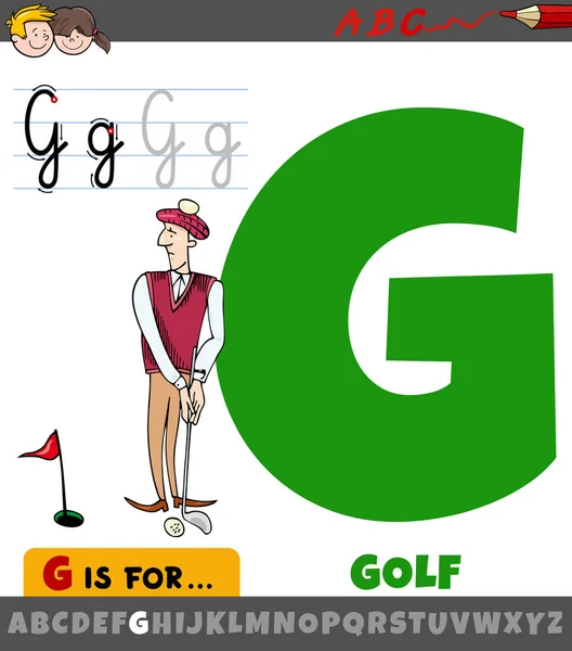 Vzdělávací Kreslený Ilustrace Písmene Abecedy Golfovým Sportem — Stockový vektor