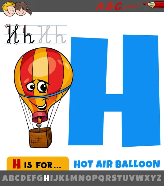 Sıcak Hava Balonu Karakterli Alfabedeki Harfinin Eğitici Çizimi — Stok Vektör