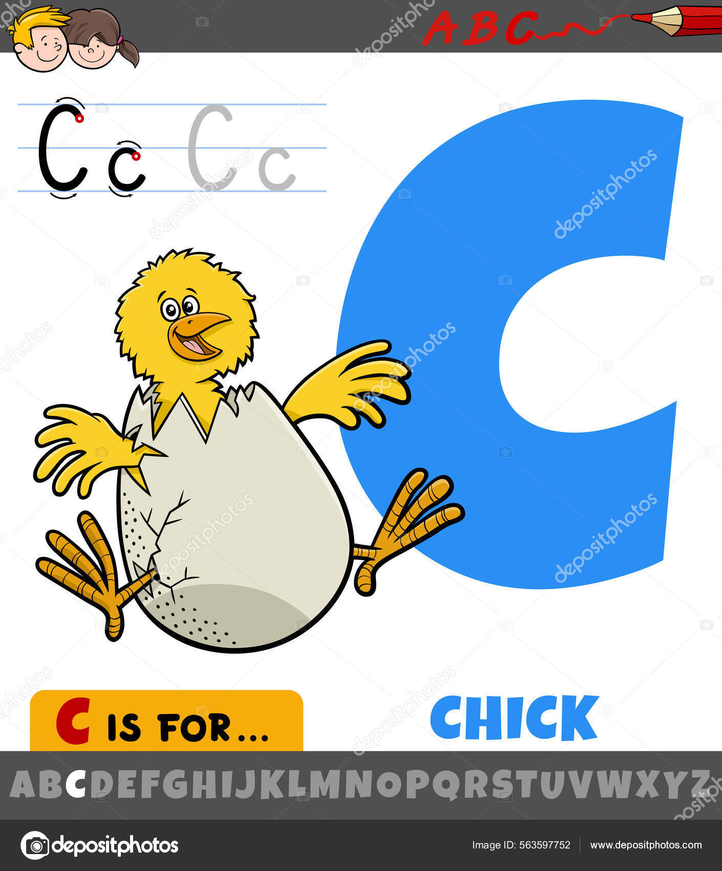 Educational Cartoon Illustration Letter Alphabet Chick Animal Character ...