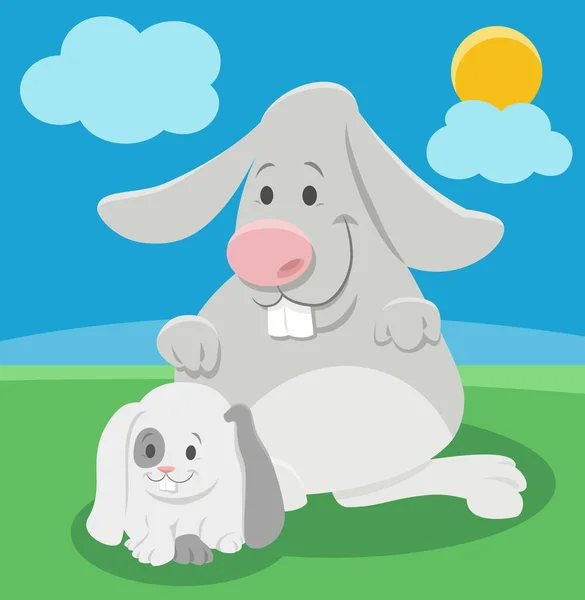 Cartoon Illustration Von Lustigen Kaninchen Tierfigur Mit Kleinem Hasen — Stockvektor