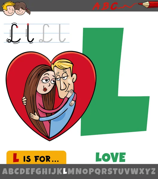 Educational Cartoon Illustration Letter Alphabet Love Word — Archivo Imágenes Vectoriales