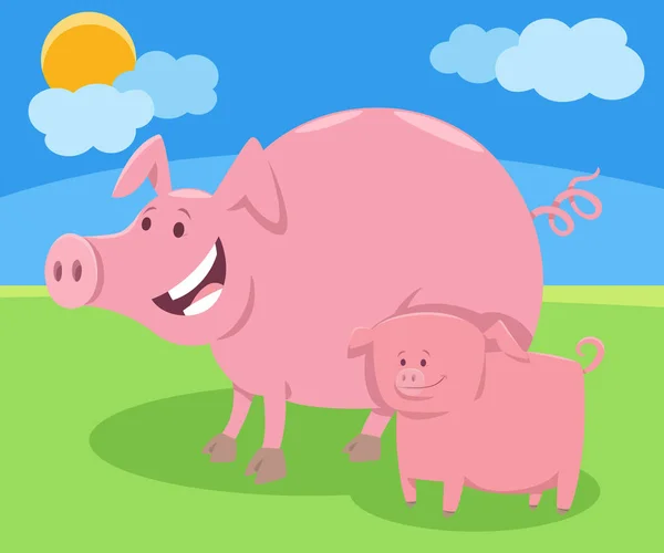 Ilustracja Kreskówki Świnia Mama Gospodarstwo Zwierząt Charakter Prosiąt — Wektor stockowy