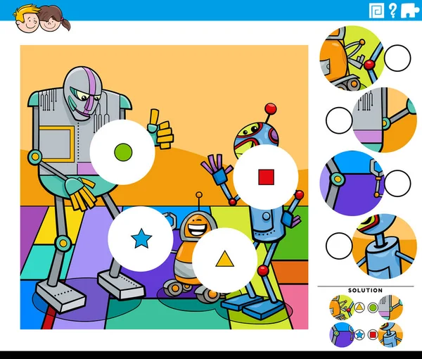 Rajzfilm Illusztrációja Oktatási Mérkőzés Darab Kirakós Játék Gyerekeknek Képregény Robot — Stock Vector