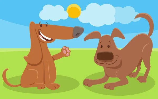 Cartoon Illustration Two Funny Dogs Comic Animal Characters — 스톡 벡터