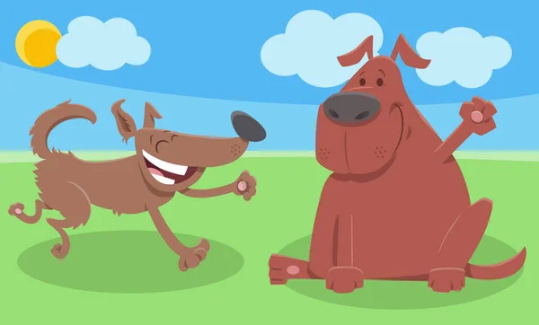 Γελοιογραφία Απεικόνιση Των Δύο Χαρούμενα Σκυλιά Χαρακτήρες Ζώων Κόμικ — Διανυσματικό Αρχείο