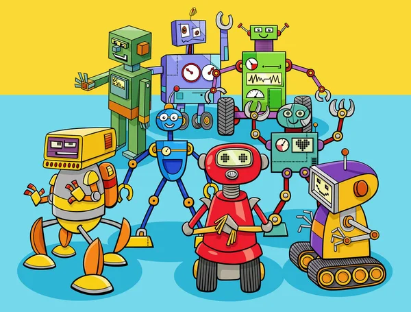 Cartoon Illustratie Van Robots Droids Stripfiguren Groep — Stockvector