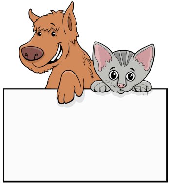 Boş kart ya da tahta şablonlu kedi ve köpek resimlerinin çizimi