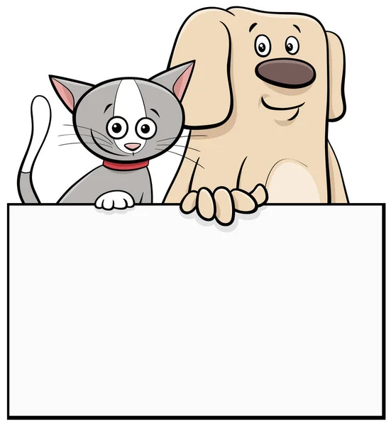 Cartoon Illustration Von Hund Und Katze Mit Blankkarten Oder Brettgrafik — Stockvektor