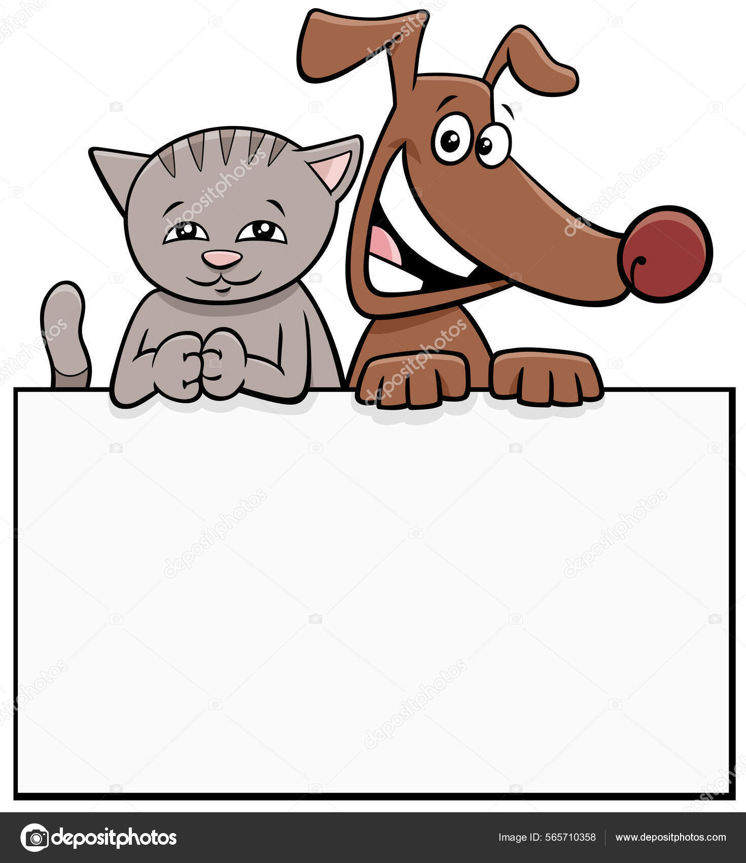 gato e cachorro dos desenhos animados com design gráfico de placa
